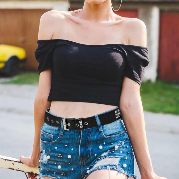 Black Faux Leather Studded Belt Women Men Gothic Punk Rock Costume Accessories - Picture 5 of 6